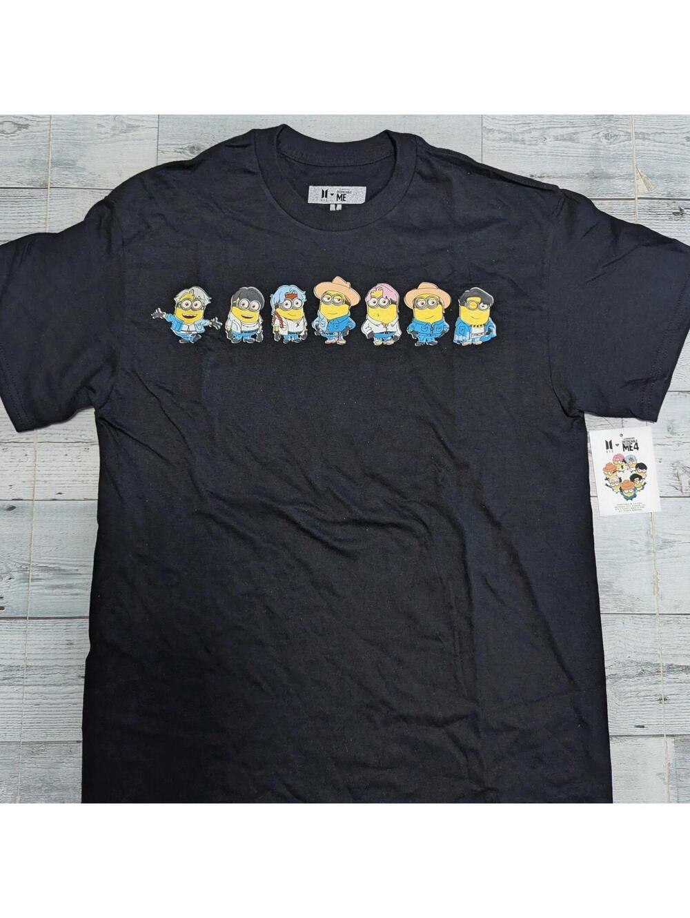 BTS x Despicable Me 4 Minions T-shirt Adult Size M Medium New K-Pop Merch Black